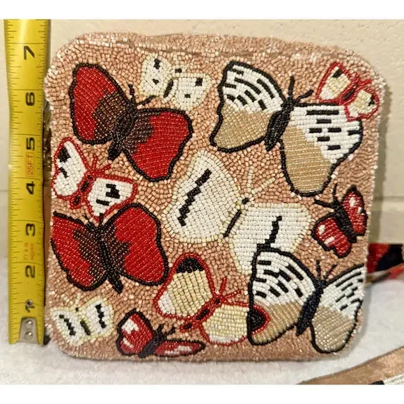 Moyna Colorful Beaded Butterfly Pattern Crossbody(very long strap) Purse Bag - Picture 3 of 14